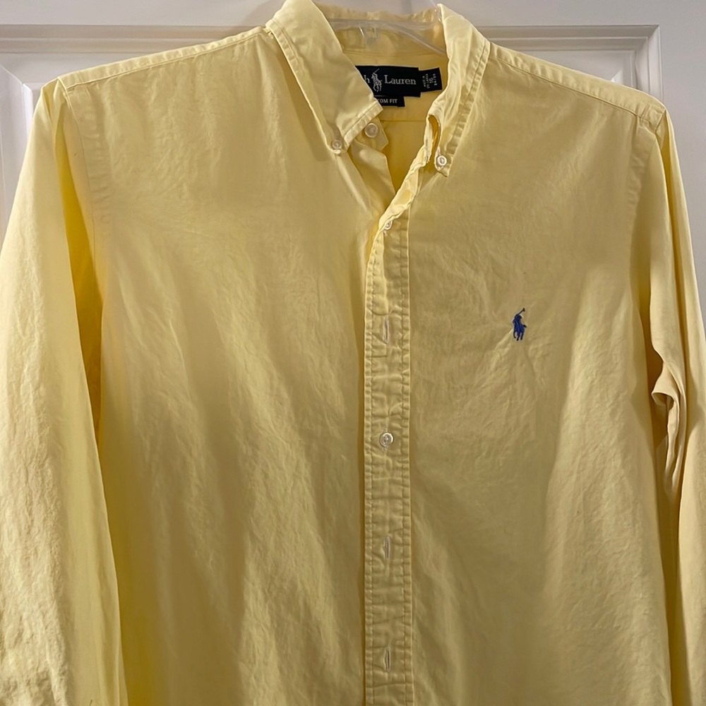 Ralph Lauren Yellow Dress Shirt with Light Blue Logo Embroidered.